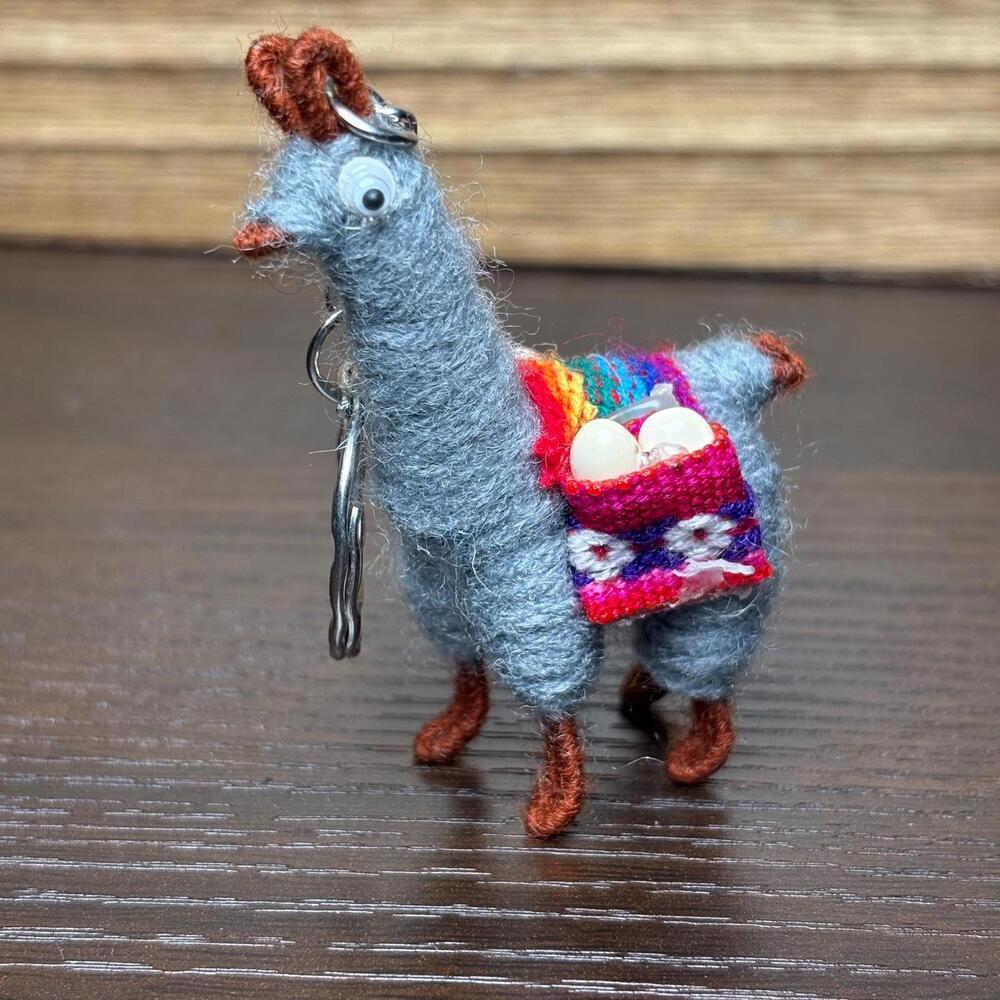 Tiny Peruvian Llama Keychain Grey: Handmade Lucky Charm with Colorful‎ Cute